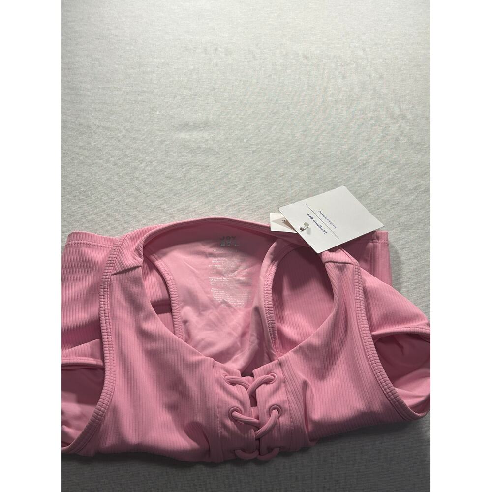 JoyLab Women’s Medium Pink Ribbed Lace Up Cropped Athletic Tank Top NWT - Picture 4 of 5